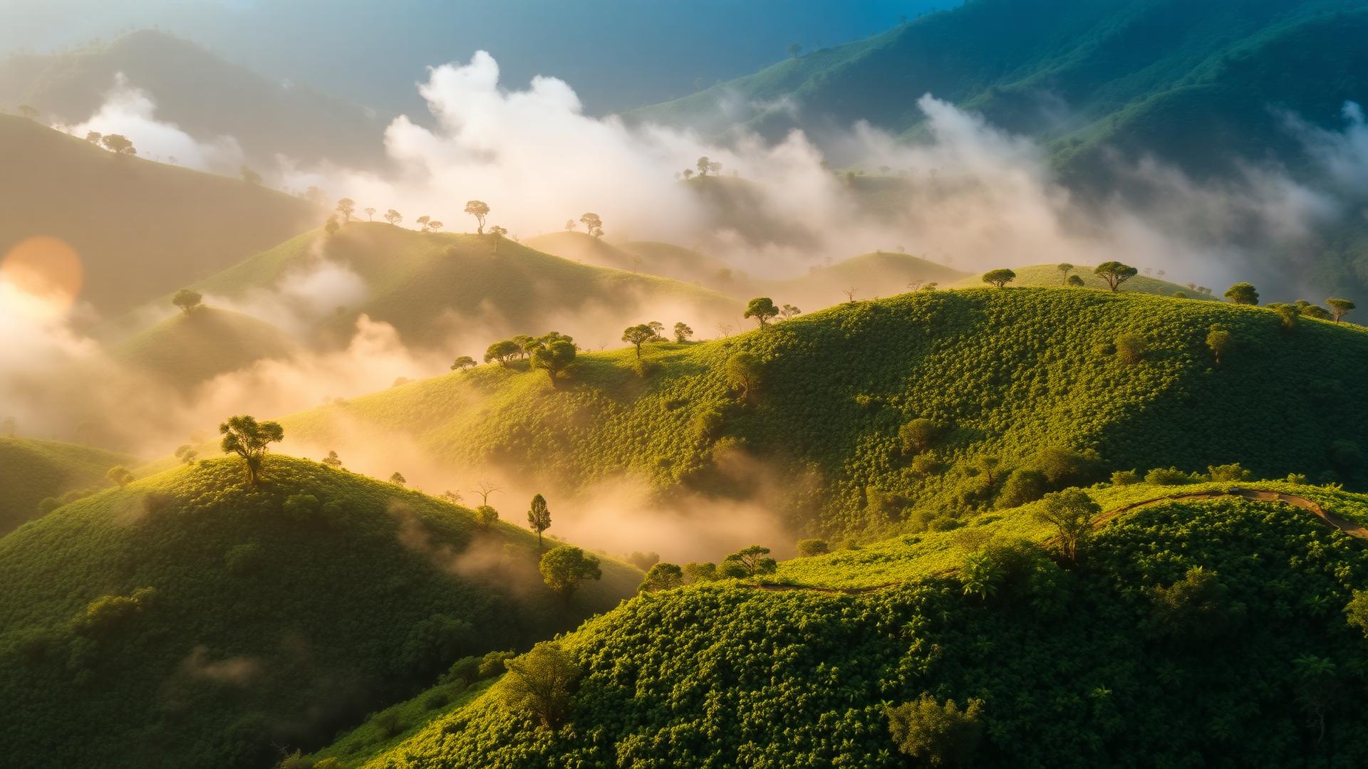 UNESCO biosphere reserve coffee farm at dawn